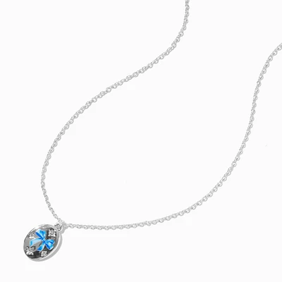 Blue Bow Signet Silver-tone Necklace