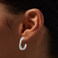 Silver-tone Cubic Zirconia 15mm Criss Cross Hoop Earrings
