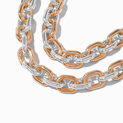 Mixed Metal Large Chain Multi-Strand Necklace