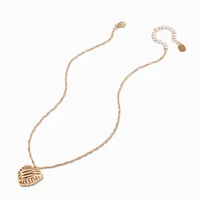 Gold-tone Textured Heart Pendant Necklace 
