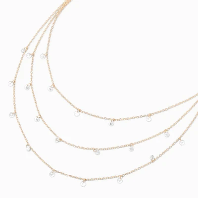 Gold-tone Cubic Zirconia Confetti Multi-Strand Necklace 