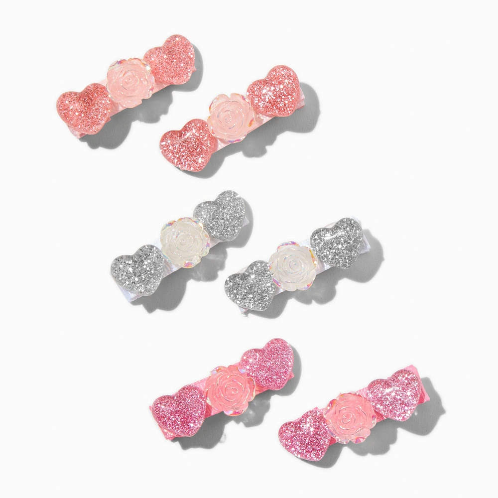 Claire's Club Rose Heart Hair Clips - 6 Pack
