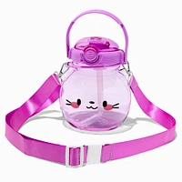 Purple Cat Head Crossbody Water Bottle