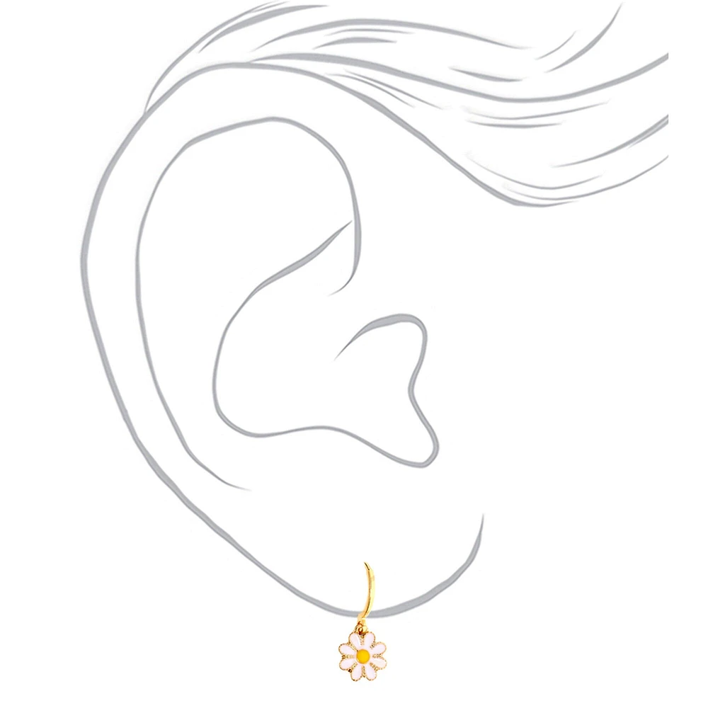 Gold-tone Daisy 10mm Huggie Hoop Earrings