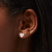 Silver-tone Bow White Heart Stud Earrings