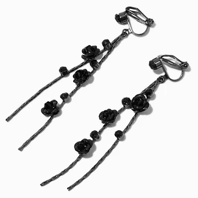 Black Rose Vines 2" Clip-On Drop Earrings