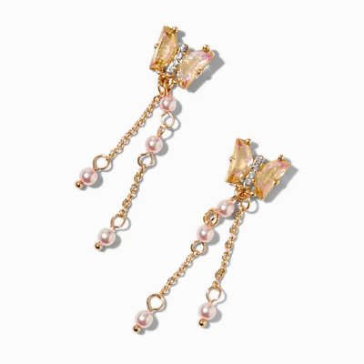 Pink Butterfly Fringe Drop Earrings