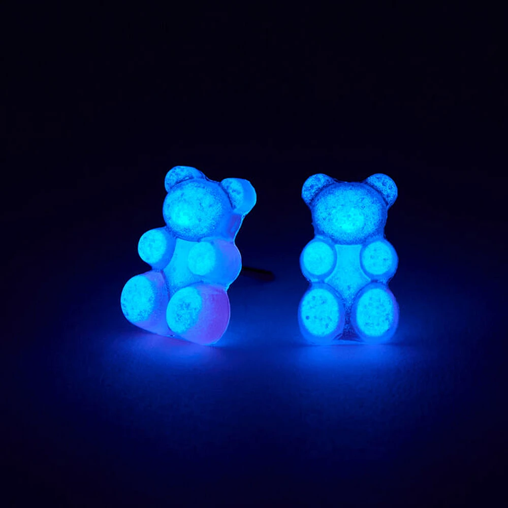 Pink 0.5" Gummy Bears® Glow In The Dark Stud Earrings