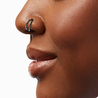 18G Silver-tone Titanium Crystal Double Row Nose Ring