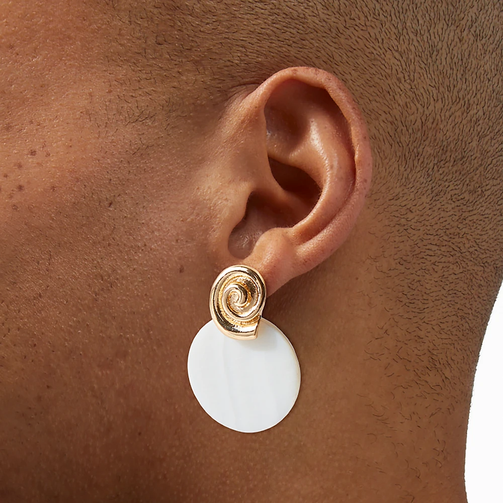 Gold-tone Seashell Pearl Disc Drop Earrings
