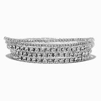 Silver-tone Rhinestone Stretch Bracelets