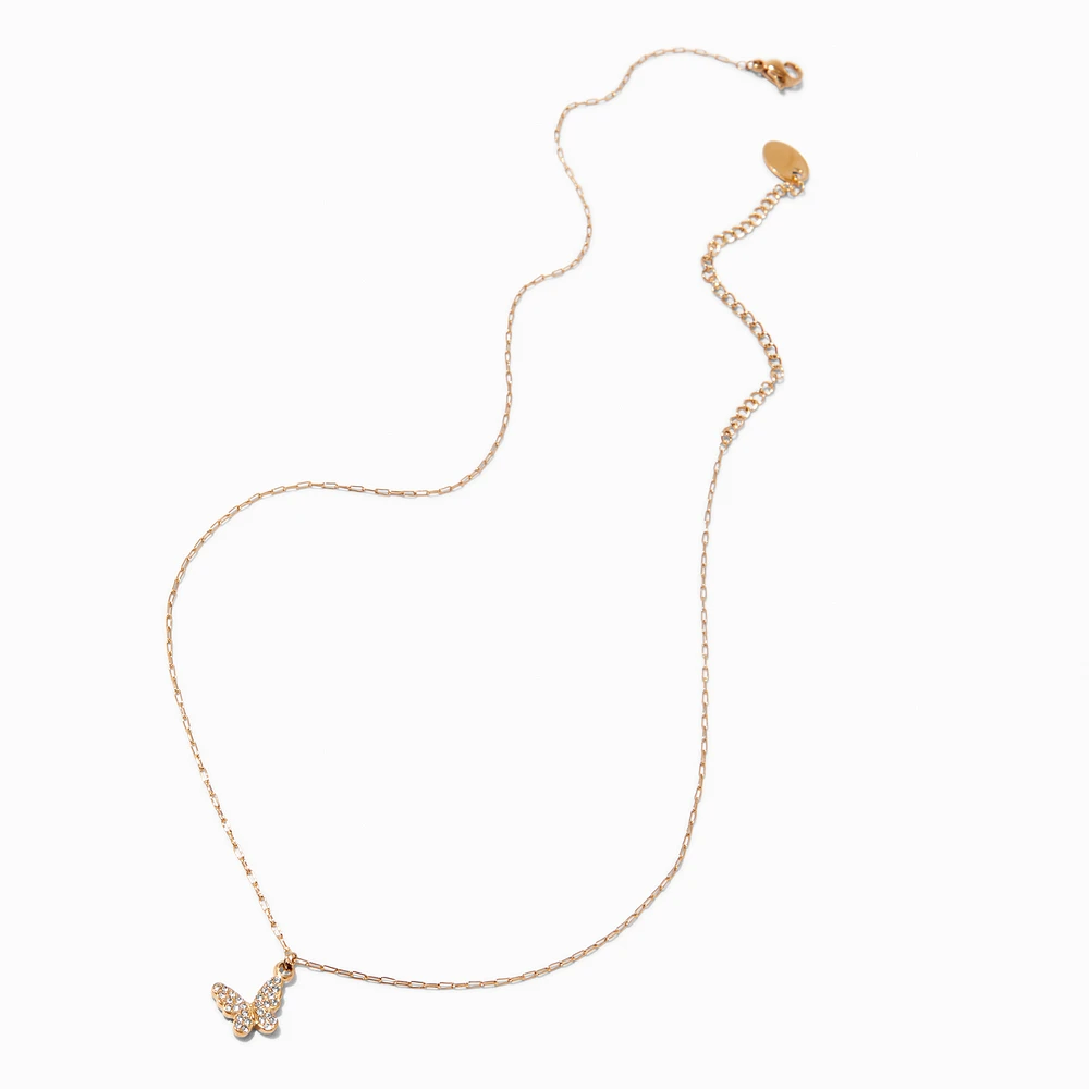 Gold-tone Stainless Steel Pavé Butterfly Pendant Necklace