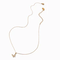 Gold-tone Stainless Steel Pavé Butterfly Pendant Necklace