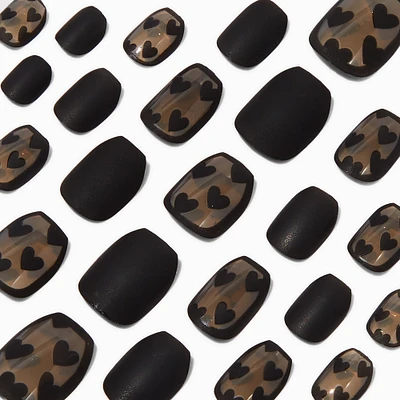 Sheer Black Heart Coffin Press On Vegan Faux Nail Set - 24 Pack