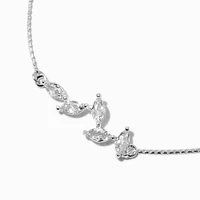 Silver-tone Cubic Zirconia Leaf Adjustable Bracelet 