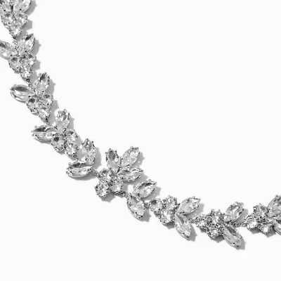 Silver-tone Cubic Zirconia Leaf Choker Necklace