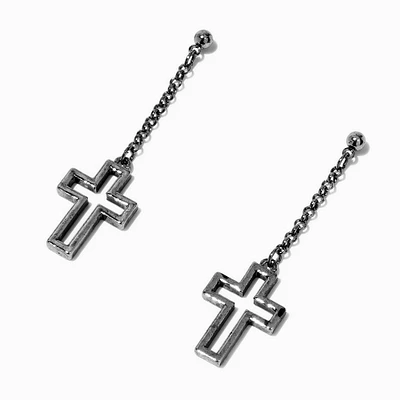 Silver-tone Open Cross Drop Earrings