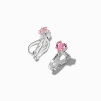 Pink Heart Cubic Zirconia Clip-On Stud Earrings 