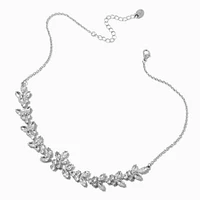 Silver-tone Cubic Zirconia Leaf Choker Necklace