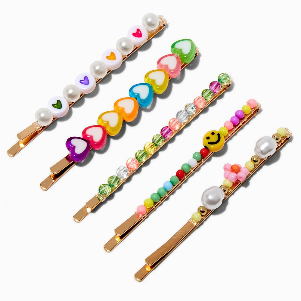 Cute Mixed Beaded Bobby Pins - 5 Pack