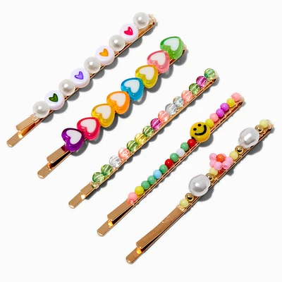 Cute Mixed Beaded Bobby Pins - 5 Pack