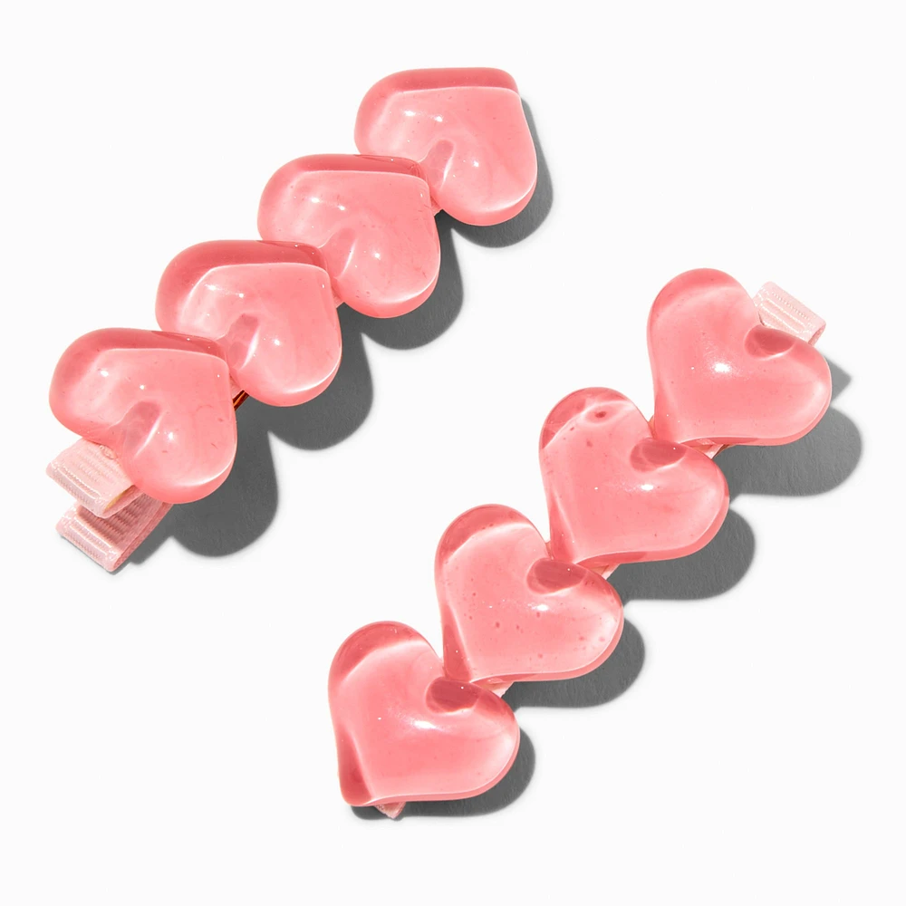 Pink Puffy Heart Hair Clips - 2 Pack