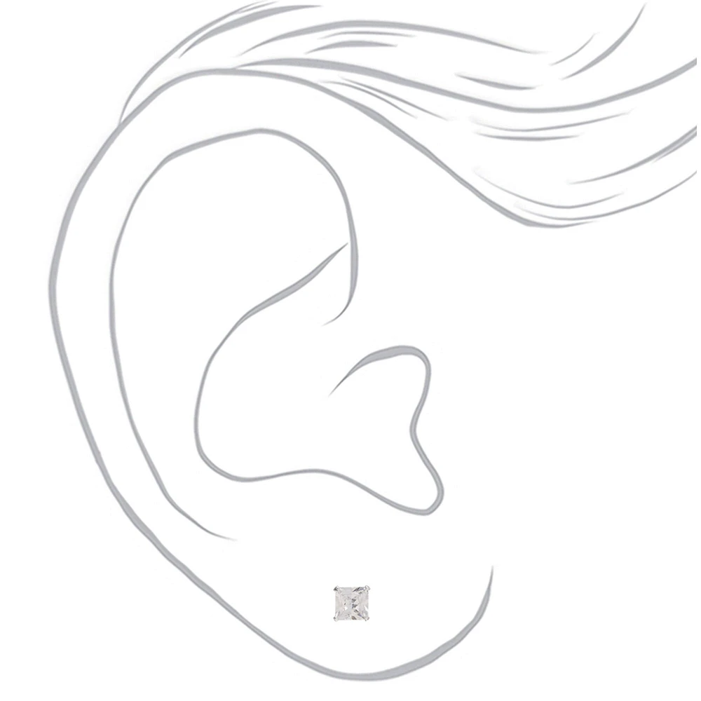C LUXE by Claire's Sterling Silver Cubic Zirconia 6mm Square Martini Stud Earrings