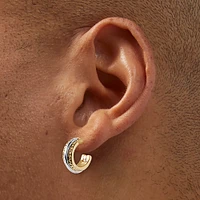 Mixed Metal Textured Stackable Earrings Set - 3 Pack 