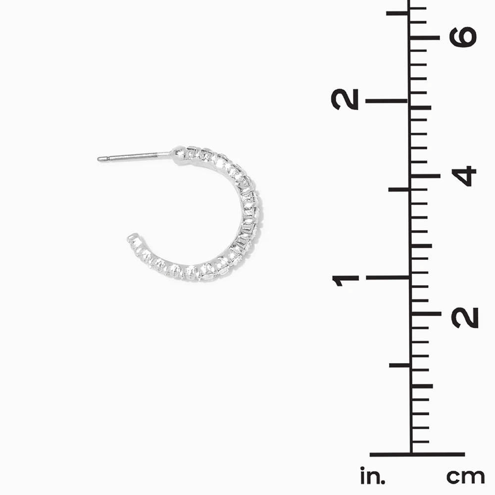 Silver-tone 15mm Crystal Hoop Earring Stackables Set - 6 Pack