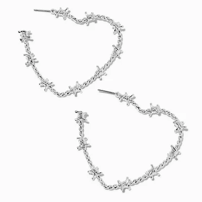 Silver-tone Barbed Wire Heart 30mm Hoop Earrings
