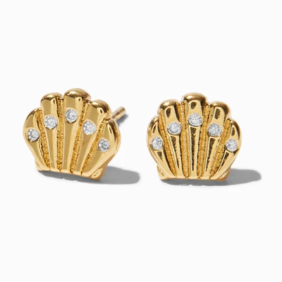 C LUXE by Claire's 18kt Gold Plated Cubic Zirconia Seashell Stud Earrings