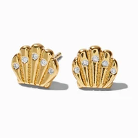C LUXE by Claire's 18kt Gold Plated Cubic Zirconia Seashell Stud Earrings