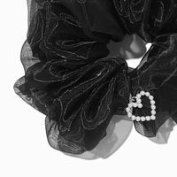 Black Organza Heart Charm Hair Scrunchie