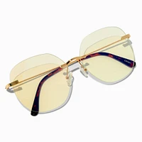 Solar Blue Light Reducing Green Trim Clear Lens Round Frames