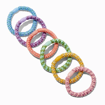 Bright Rainbow Beaded Hair Ties - 6 Pack