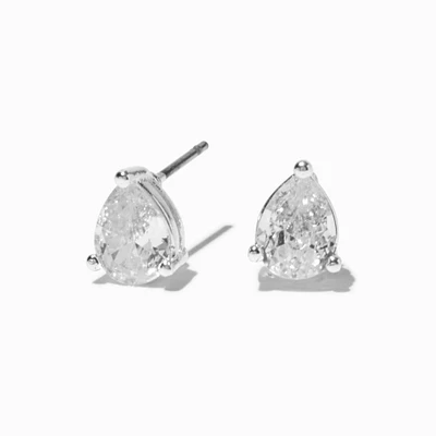 Silver-tone Cubic Zirconia 8mm Teardrop Stud Earrings