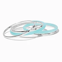 Silver-tone & Turquoise Resin Bangle Bracelets - 5 Pack