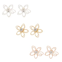 Mixed Metal Wired Flower Stud Earrings