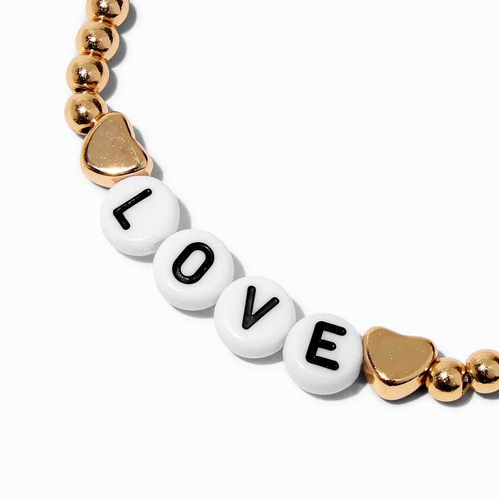 ''Love'' Gold-tone Beaded Stretch Bracelet 