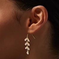 Gold-tone Cubic Zirconia Leaf Linear Drop Earrings