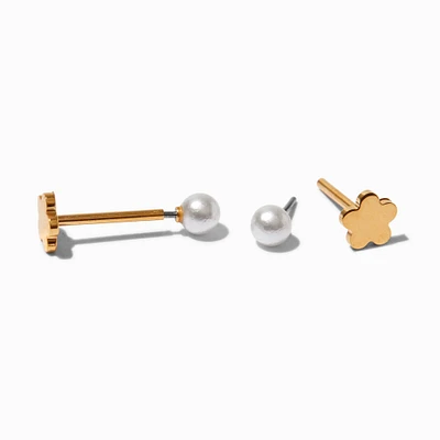 C LUXE by Claire's Gold-tone Titanium Pearl Reversible Flat Back Stud Earrings