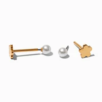 C LUXE by Claire's Gold-tone Titanium Pearl Reversible Flat Back Stud Earrings