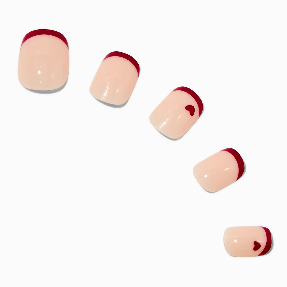 Red Heart French Tip Squoval Vegan Faux Nail Set - 24 Pack