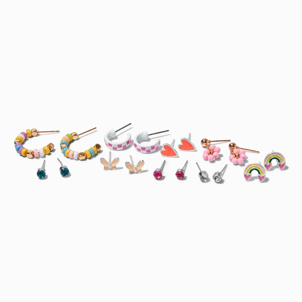 Pink Motif Beaded Earring Set - 9 Pack
