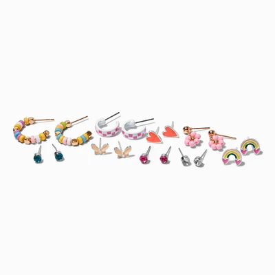 Pink Motif Beaded Earring Set - 9 Pack