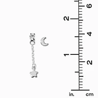 Silver-tone Front & Back Celestial 1" Linear Drop Earrings
