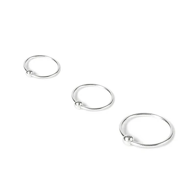 22G Sterling Silver Classic Nose Rings - 3 Pack