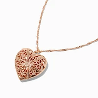 Gold-tone Filigree Heart Locket Pendant Necklace