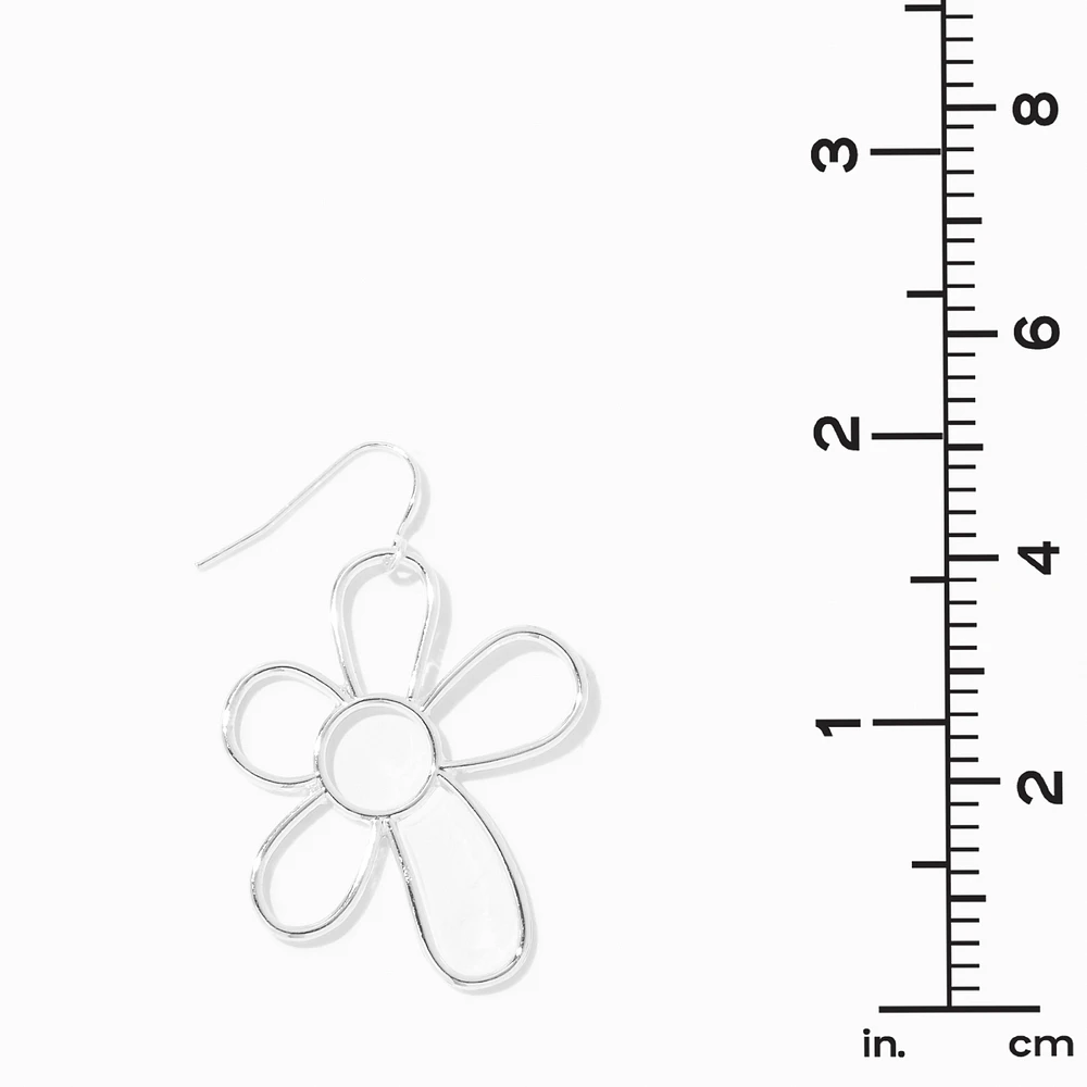 Silver-tone Daisy Outline 1" Drop Earrings