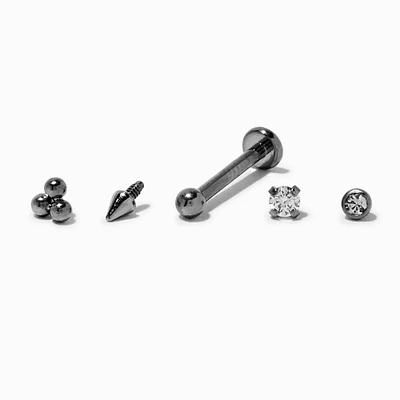 Silver-tone Titanium Cubic Zirconia Changeable 18G Helix Flat Back Earrings - 5 Pack